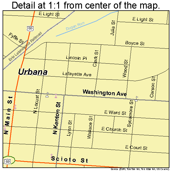 Urbana, Ohio road map detail