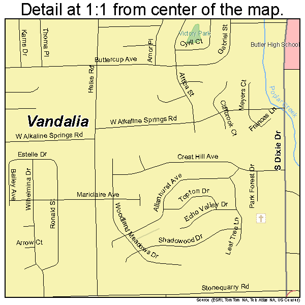 Vandalia, Ohio road map detail