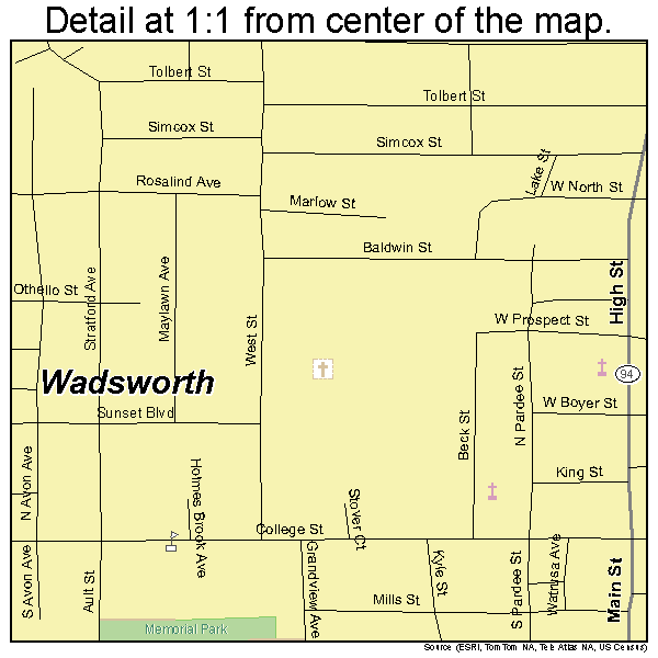 Wadsworth, Ohio road map detail