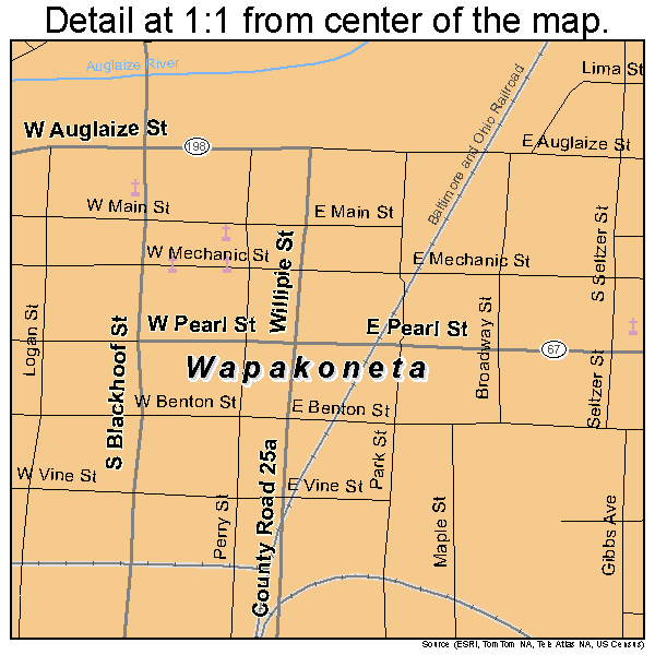 Wapakoneta, Ohio road map detail