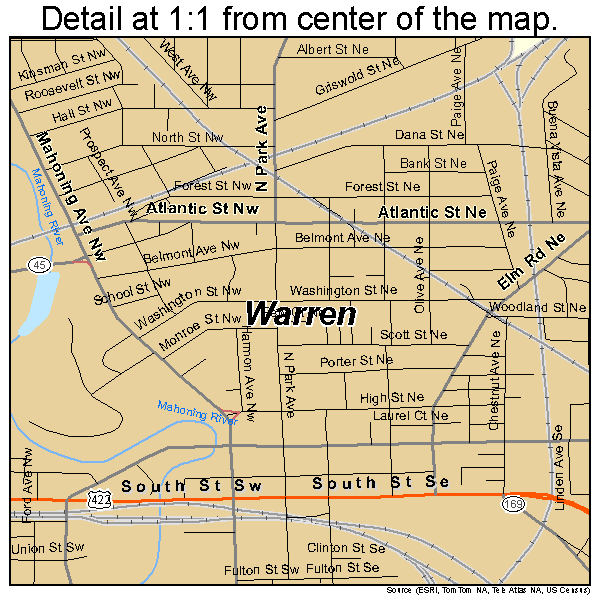 Warren, Ohio road map detail