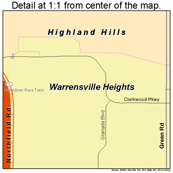 Warrensville Heights, Ohio road map detail