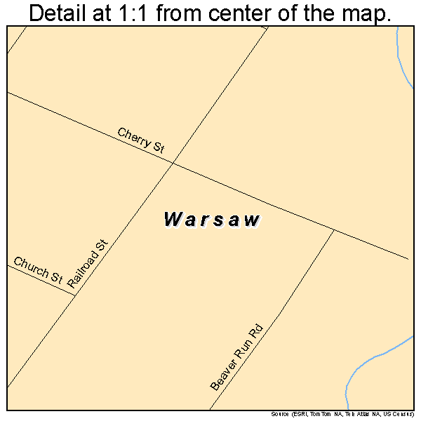 Warsaw, Ohio road map detail