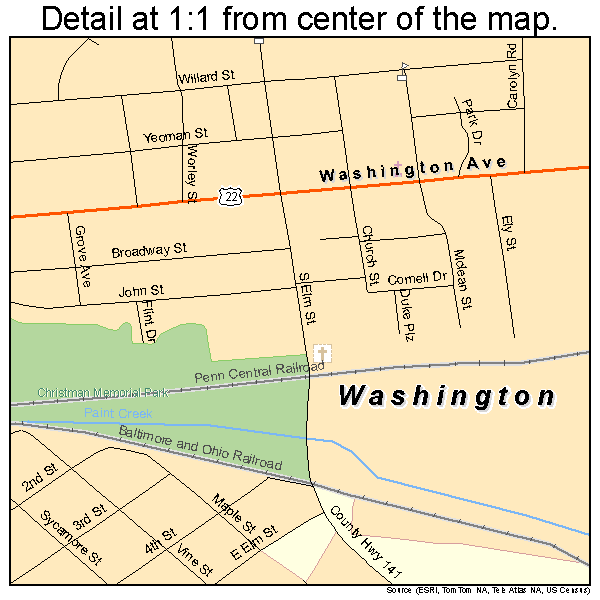 Washington, Ohio road map detail