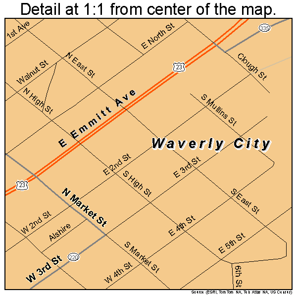 Waverly City, Ohio road map detail