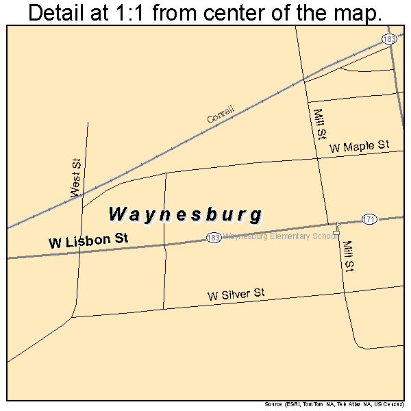 Waynesburg, Ohio road map detail