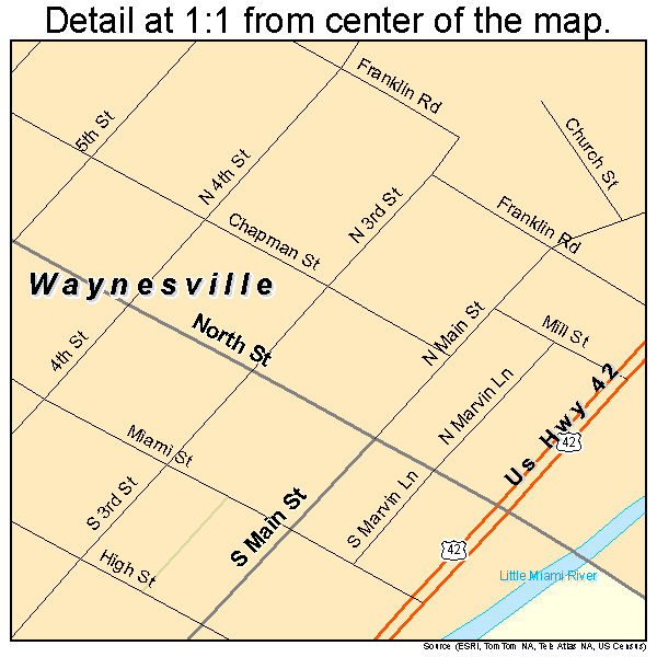 Waynesville, Ohio road map detail