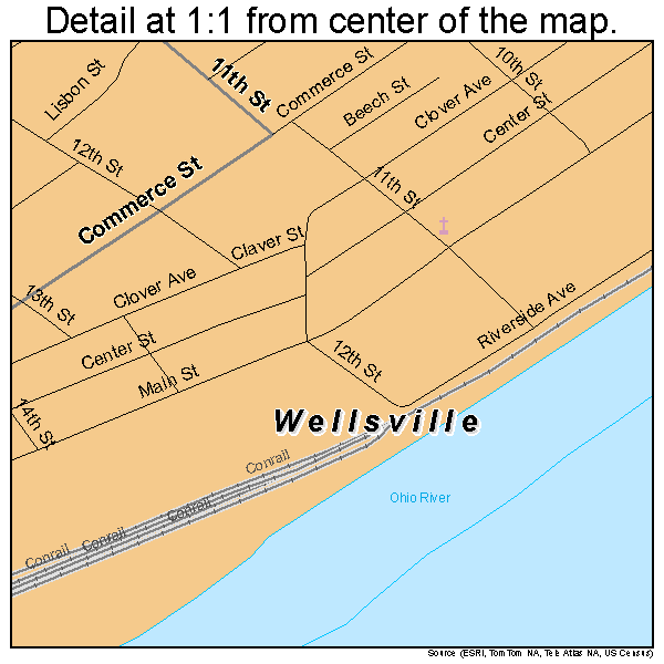 Wellsville, Ohio road map detail