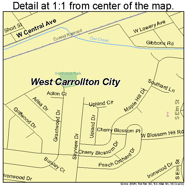 West Carrollton City, Ohio road map detail