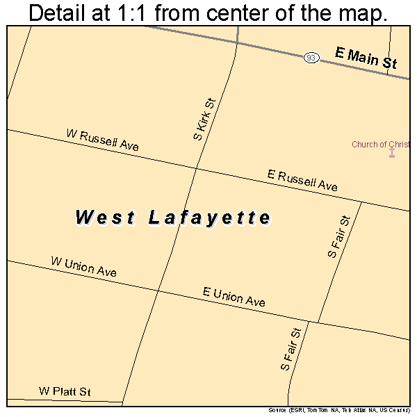 West Lafayette, Ohio road map detail