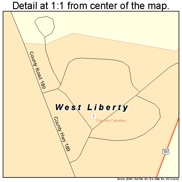 West Liberty, Ohio road map detail