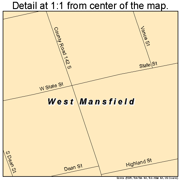 West Mansfield, Ohio road map detail