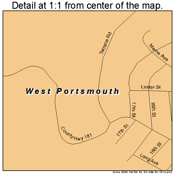 West Portsmouth, Ohio road map detail