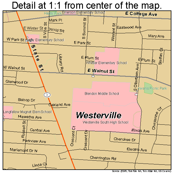 Westerville, Ohio road map detail