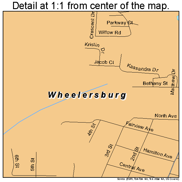 Wheelersburg, Ohio road map detail