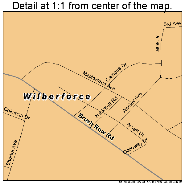 Wilberforce, Ohio road map detail