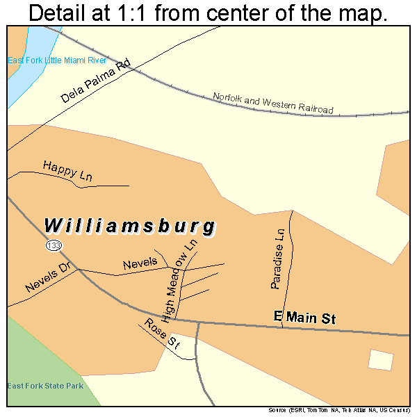 Williamsburg, Ohio road map detail