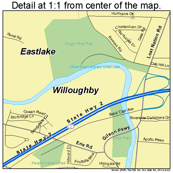 Willoughby, Ohio road map detail