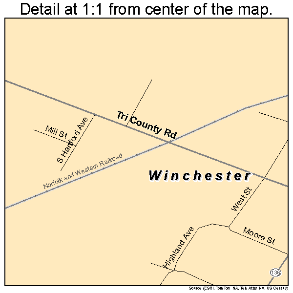 Winchester, Ohio road map detail