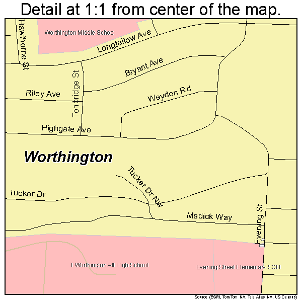 Worthington, Ohio road map detail