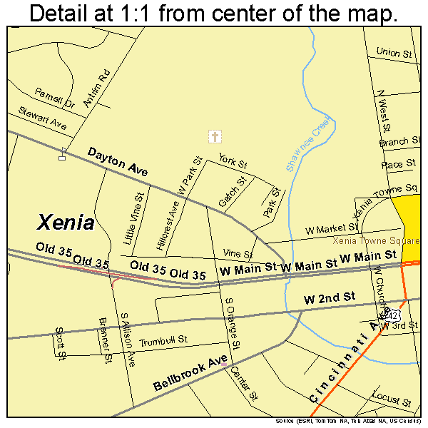 Xenia, Ohio road map detail