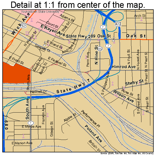 Youngstown, Ohio road map detail