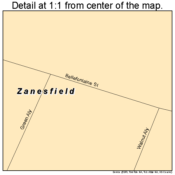 Zanesfield, Ohio road map detail