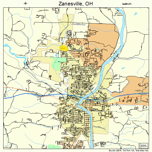 Zanesville, OH street map