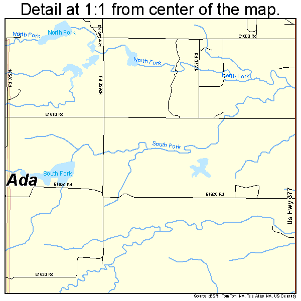 Ada, Oklahoma road map detail