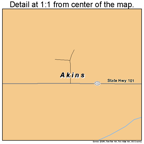 Akins, Oklahoma road map detail