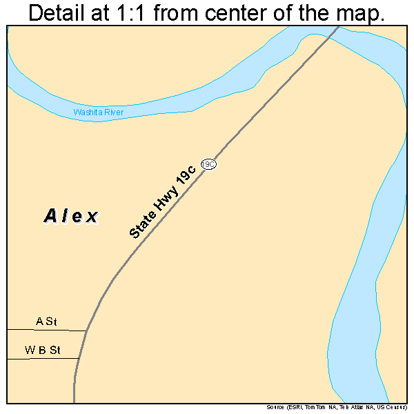 Alex, Oklahoma road map detail