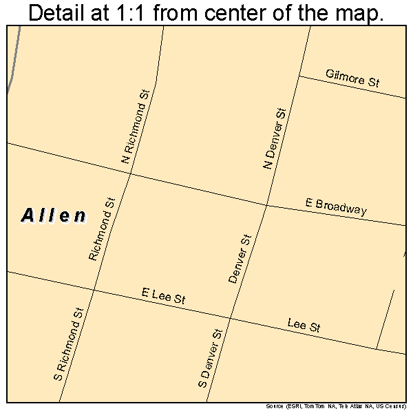 Allen, Oklahoma road map detail