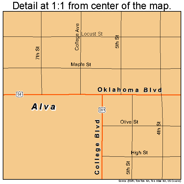 Alva, Oklahoma road map detail