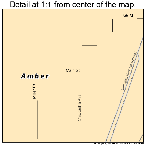 Amber, Oklahoma road map detail