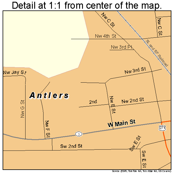 Antlers, Oklahoma road map detail