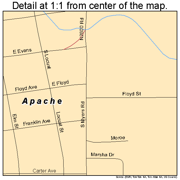 Apache, Oklahoma road map detail