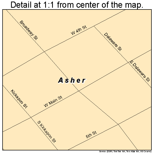 Asher, Oklahoma road map detail