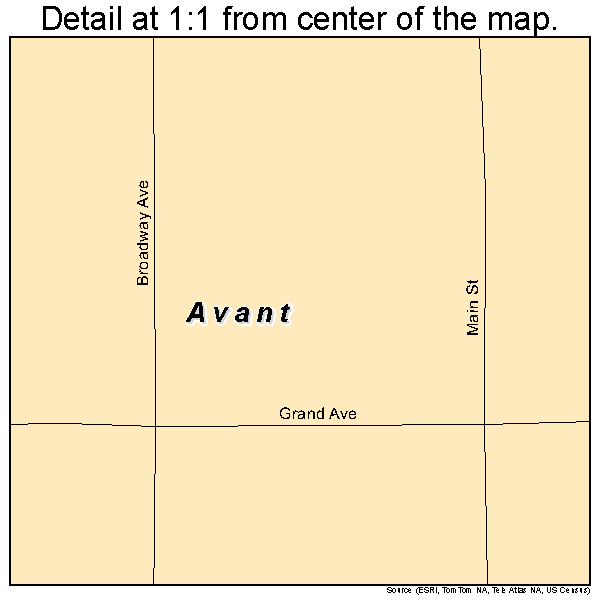 Avant, Oklahoma road map detail