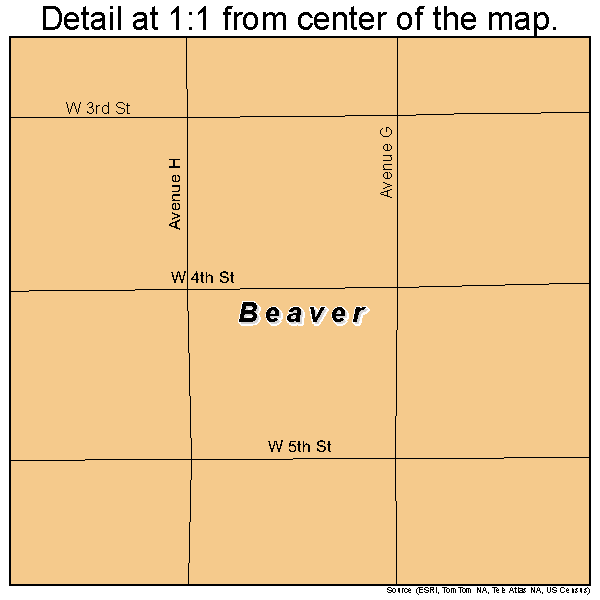 Beaver, Oklahoma road map detail