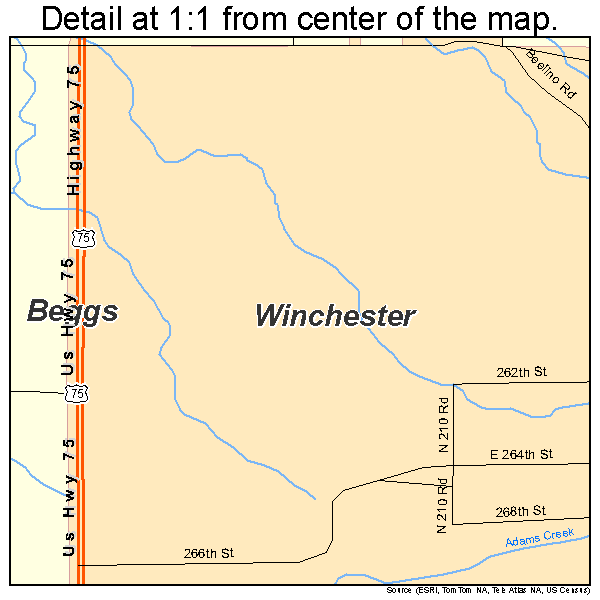 Beggs, Oklahoma road map detail