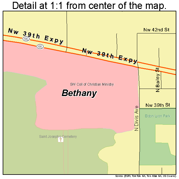 Bethany, Oklahoma road map detail