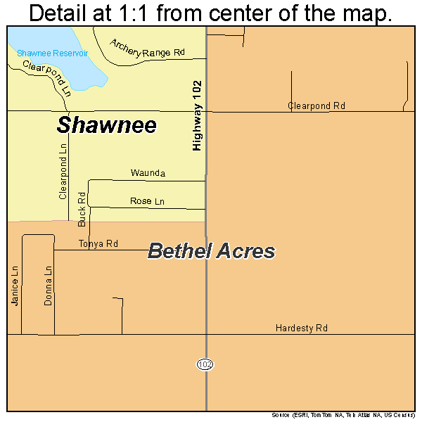 Bethel Acres, Oklahoma road map detail