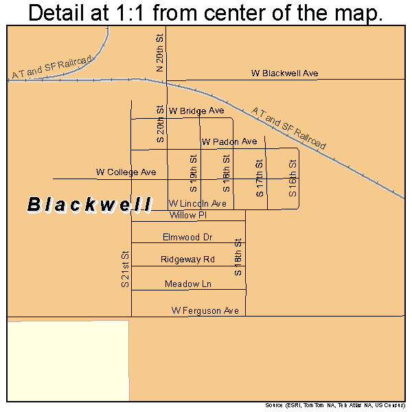 Blackwell, Oklahoma road map detail