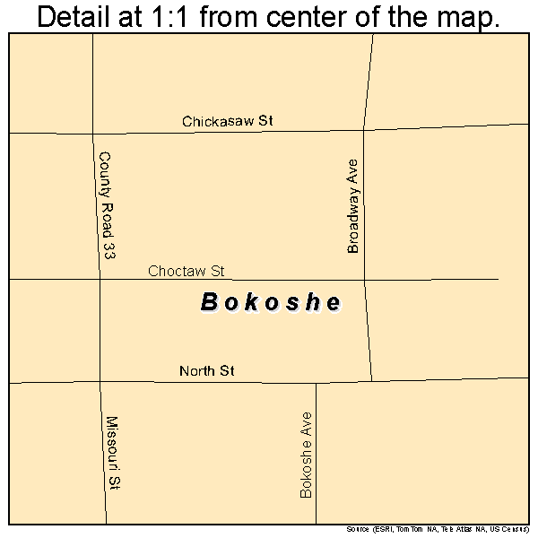 Bokoshe, Oklahoma road map detail