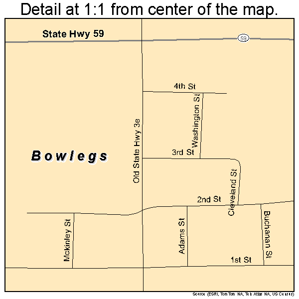 Bowlegs, Oklahoma road map detail