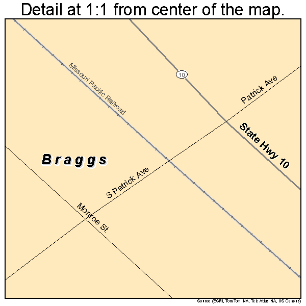 Braggs, Oklahoma road map detail