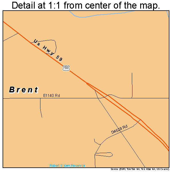 Brent, Oklahoma road map detail