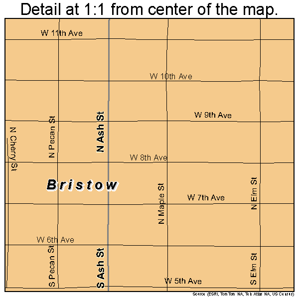 Bristow, Oklahoma road map detail