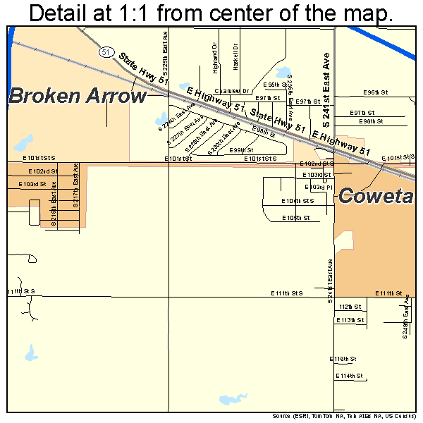 Broken Arrow, Oklahoma road map detail