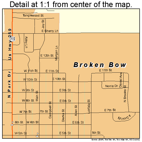Broken Bow, Oklahoma road map detail